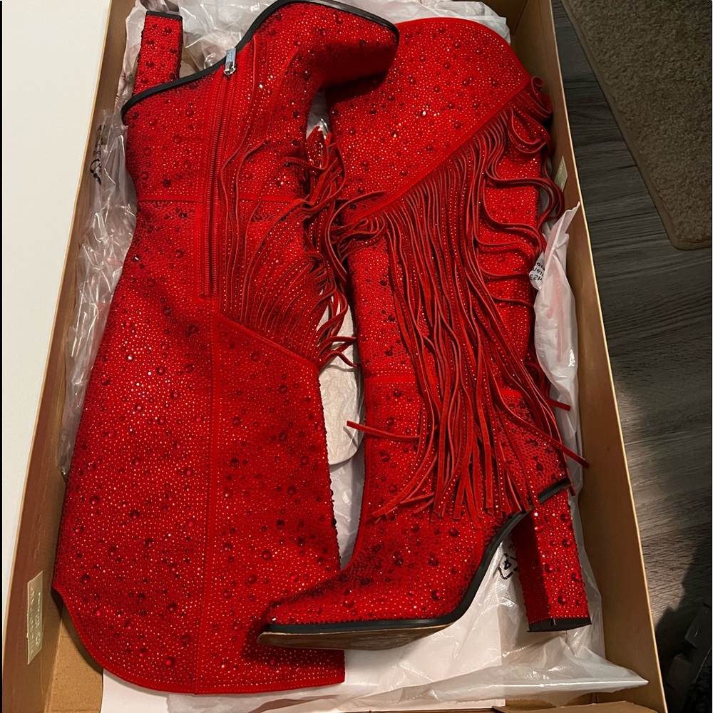 Jessica Simpson Womens Asire Fringe Knee Boot Wicked